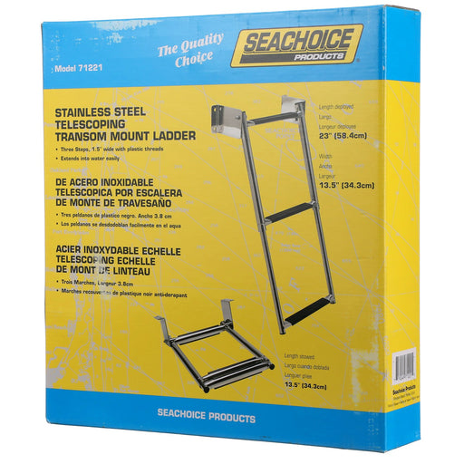 Seachoice Telescoping Transom Mount Ladder, Stainless Steel, 3 Steps, 300 Lb. Capacity