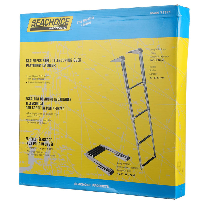 Seachoice 71321 Top Mount Telescoping Ladder for Universal Swim Platform, Stainless Steel Tubing, 4 Step, Ladder Only
