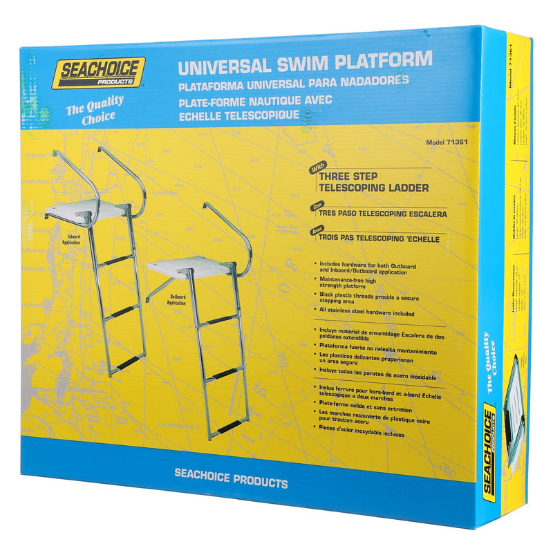Seachoice Universal Swim Platform w/ Top-Mount Telescoping Ladder, 3 Step Ladder, Inboard/Outboard