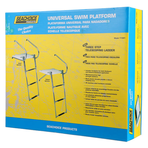 Seachoice Universal Swim Platform w/ Top-Mount Telescoping Ladder, 3 Step Ladder, Inboard/Outboard