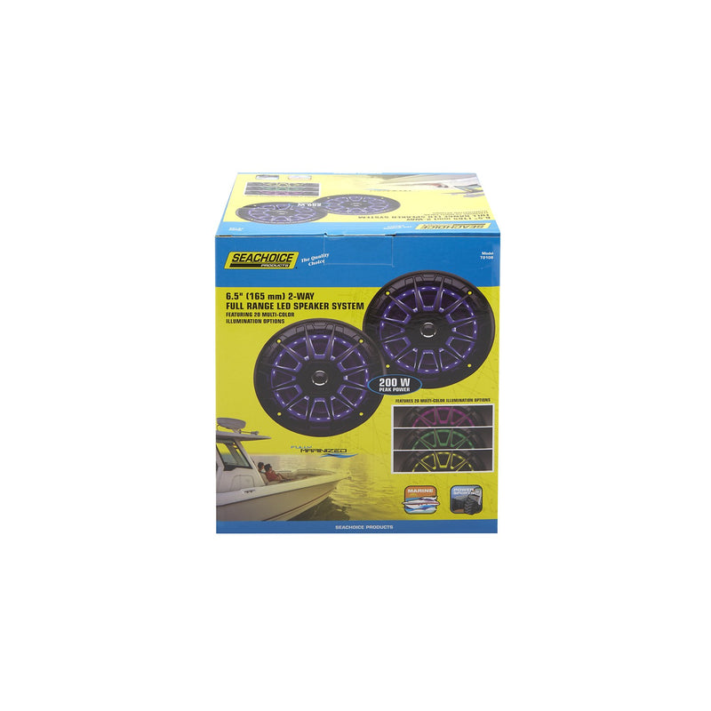 Seachoice LED Stereo Speakers, Black, 6.5 in., 2-Way Pair, Remote Included