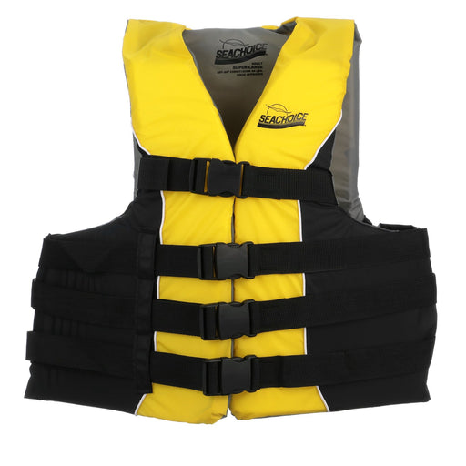 Seachoice 86430 Level 70 Life Jacket, Deluxe Adjustable 4-Belt Ski Vest, Yellow and Black, Size XXL/XXXL, 50-60 in. Chest