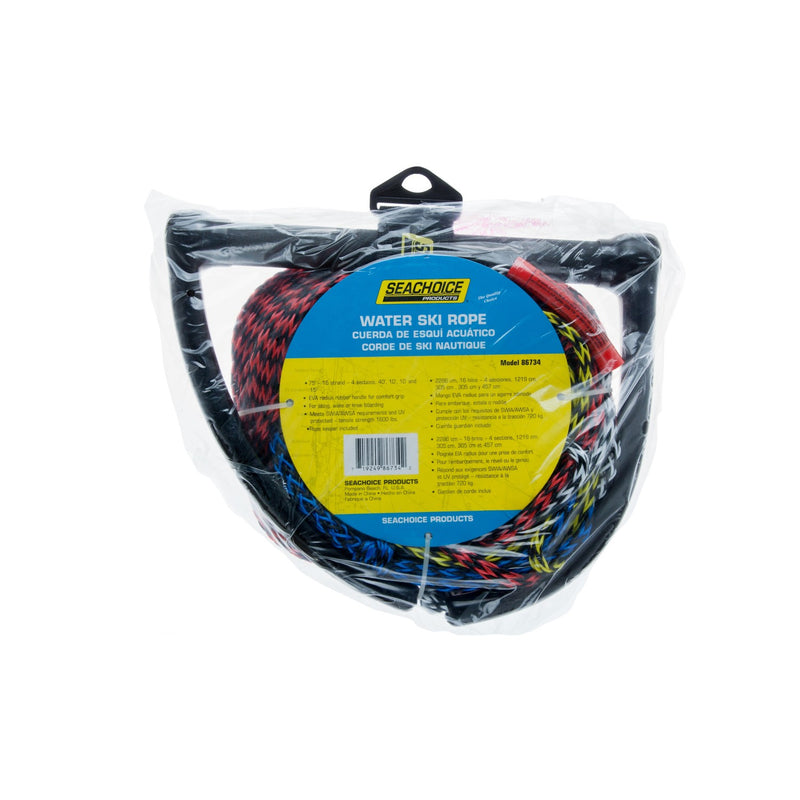 Seachoice 4-Section Water Ski Rope, 75 Ft. Long, 12 In. Handle w/ Rubber Grip