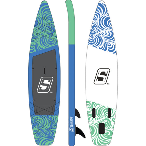 Seachoice 86946 Inflatable Stand-Up Paddle Board Kit 12’, Includes 3-Section Telescoping Paddle, Dual-Action Pump w/Pressure Gauge, Ankle Leash and Carry Bag