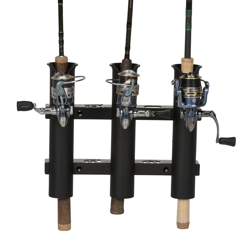 Seachoice Fishing 3-Rod Storage Rack, Holds 3 Fishing Rods with Slots for Knives and Pliers, Black