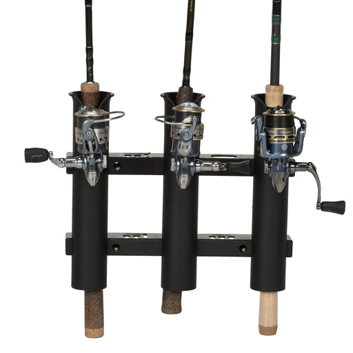 Seachoice Fishing 3-Rod Storage Rack, Holds 3 Fishing Rods with Slots for Knives and Pliers, Black
