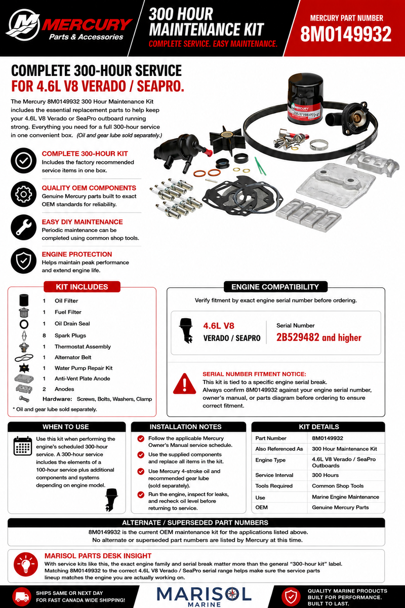 Mercury Verado SeaPro 4.6L V8 300 Hour Maintenance Kit 8M0149932