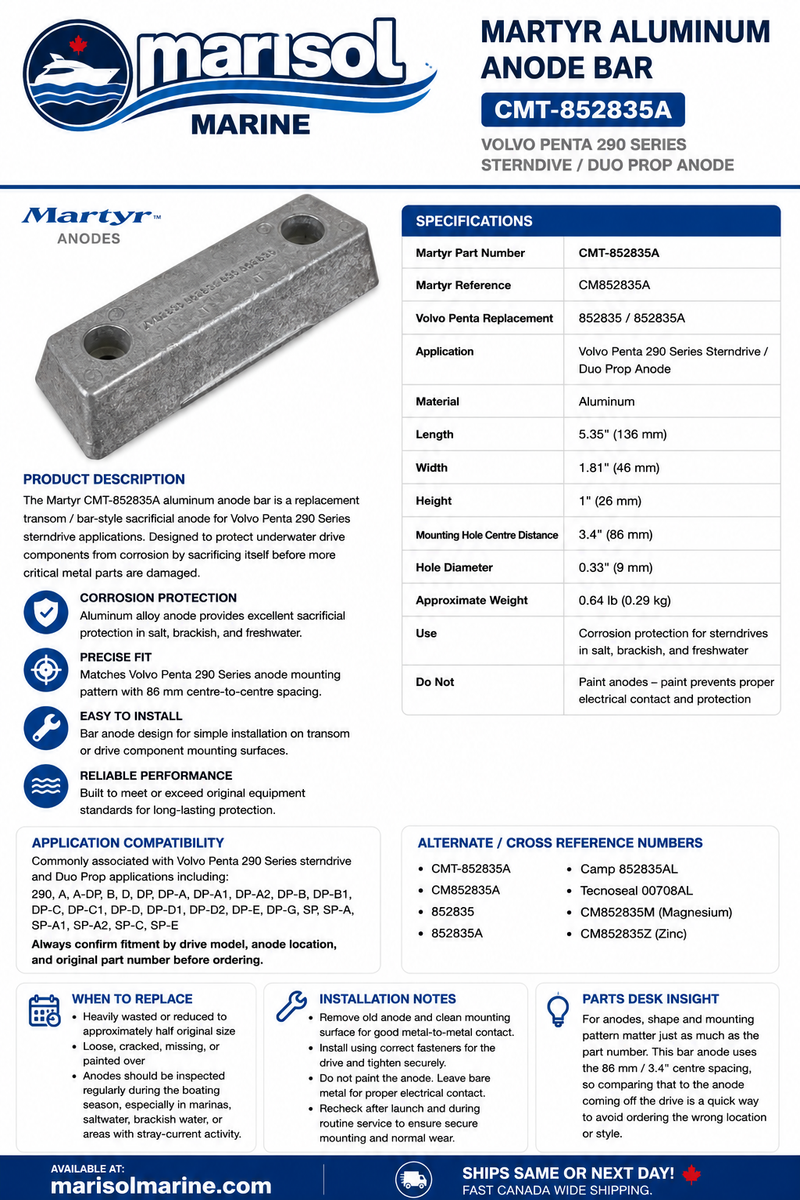 Martyr Aluminum Anode Bar CMT-852835A