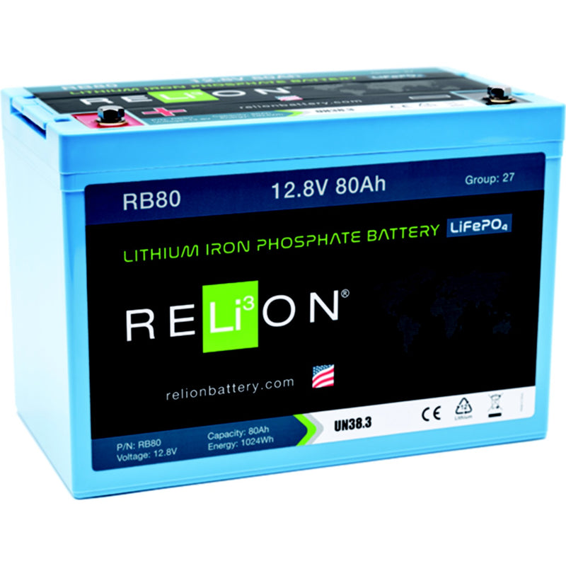 RELiON RB80 LiFePO4 Lithium Iron Phosphate 12V Battery, Group 27
