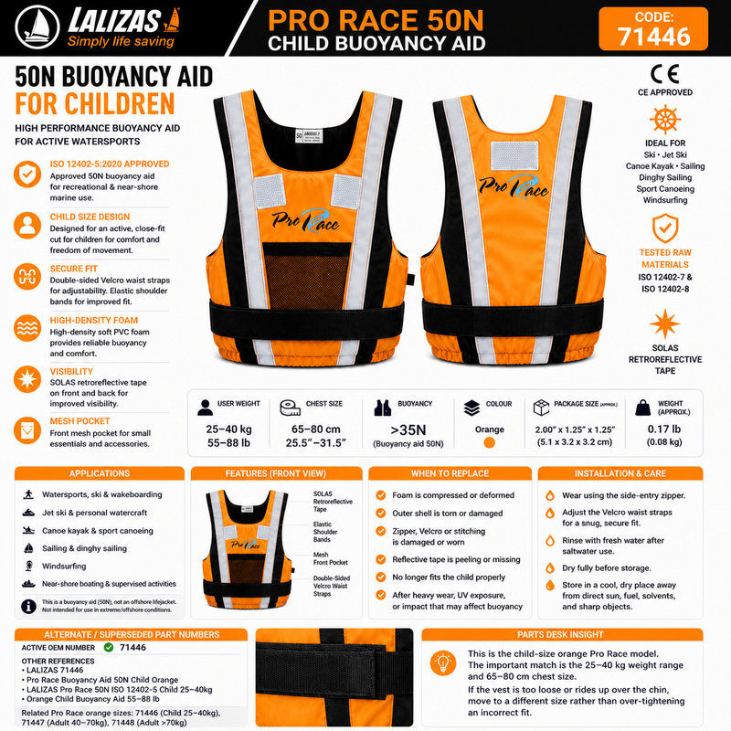 LALIZAS Pro Race Buoyancy Aid 50N | Child 25–40kg | 71446 | Orange