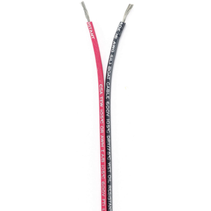 Ancor 153110 Marine Grade™ Tinned Copper White Flat Signal Cable, 16/2 AWG, 100', Black/Red