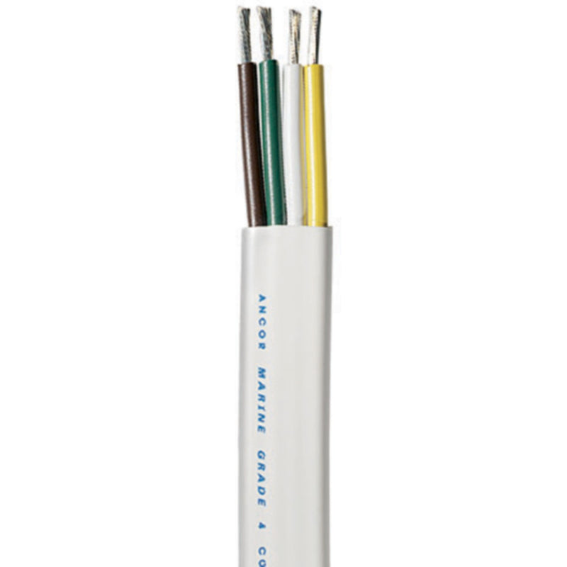 Ancor 154010 Marine Grade™ Tinned Copper White Flat Signal Cable, 16/4 AWG, 100', Brown/Green/White/Yellow
