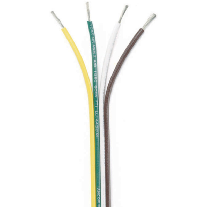 Ancor 154510 Marine Grade™ Tinned Copper White Flat Signal Cable, 16/4 AWG, 100', Brown/Green/White/Yellow