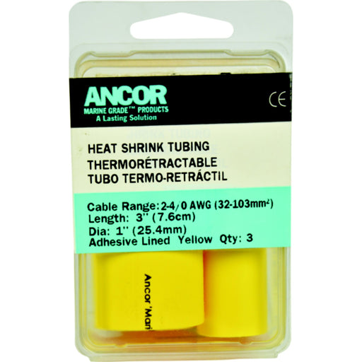 Ancor 307924 Marine Grade™ Adhesive Lined Heat Shrink Tubing, 1" x 12", Yellow, 3/Pk