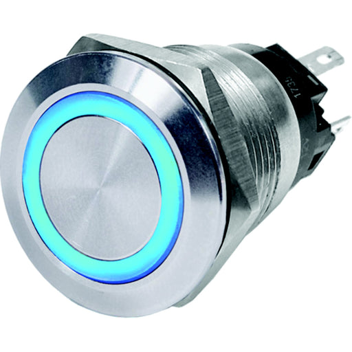 Blue Sea 4161 Push Button LED Ring Switch, Blue, Off-(On)