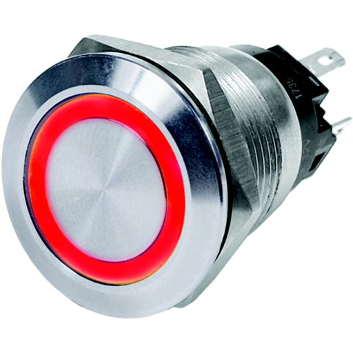 Blue Sea 4163 Push Button LED Ring Switch, Red, Off-(On)