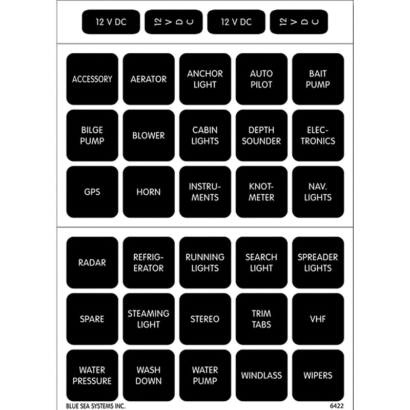 Blue Sea 4215 Waterproof Square Format Label Kit, 60 Label DC Set