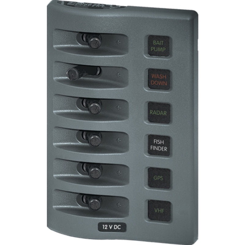 Blue Sea Systems 4306 WeatherDeck 12V DC 6 Position Waterproof Fuse Panel, Gray