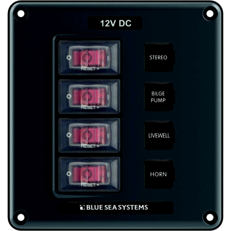 Blue Sea 4320 Water-Resistant Circuit Breaker Switch Panel, 4 Position