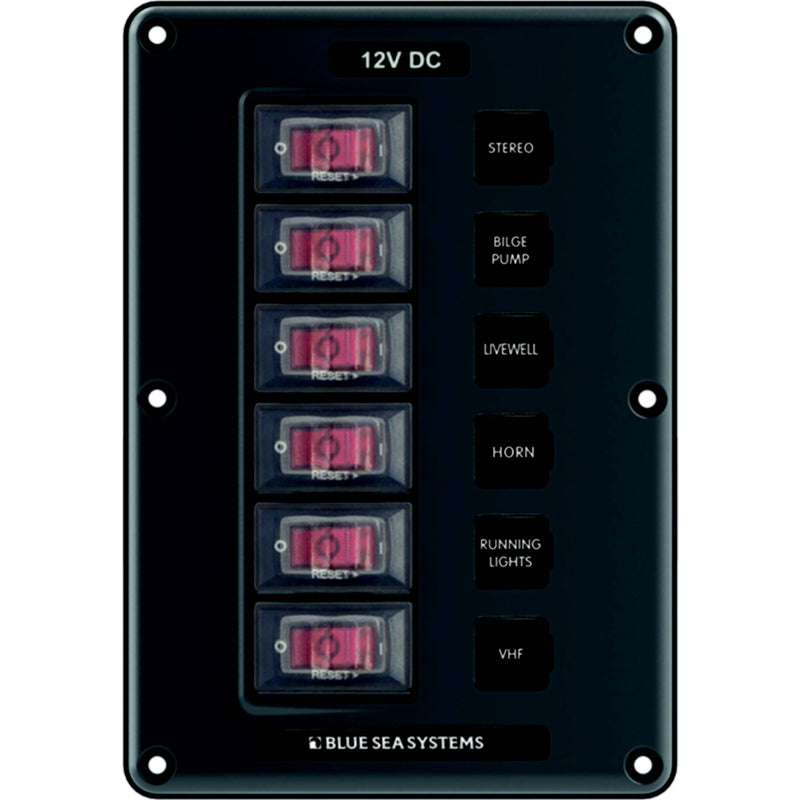 Blue Sea 4322 Water-Resistant Circuit Breaker Switch Panel, 6 Position