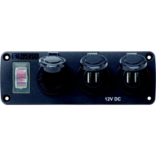 Blue Sea Systems 4365 Water-Resistant USB Accessory Panel, w/12V Socket, 2 x 2.1A Dual USB Charger