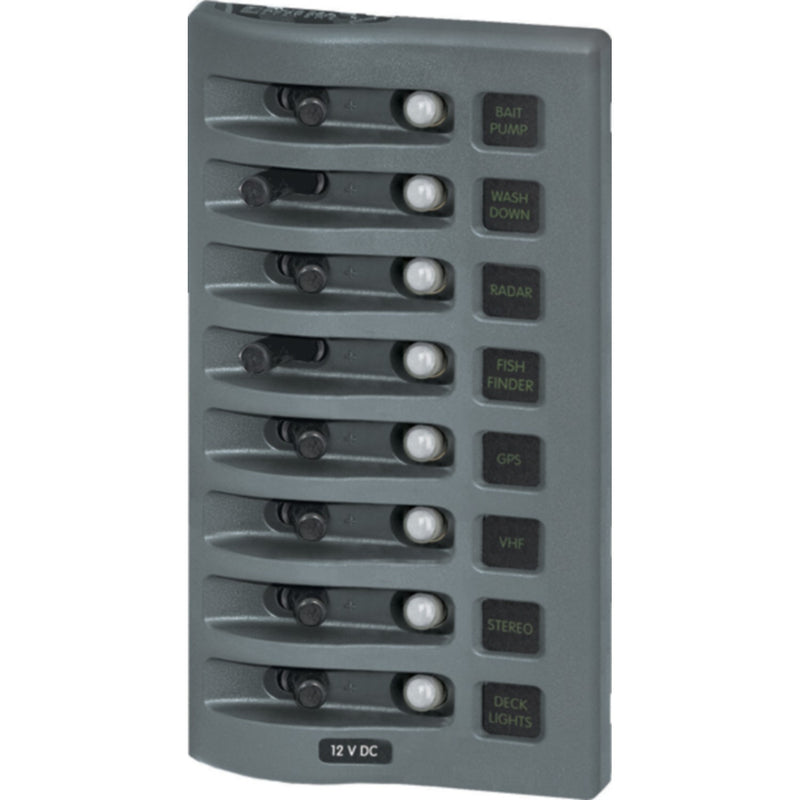 Blue Sea Systems 4378 WeatherDeck 12V DC 8 Position Waterproof Circuit Breaker Panel, Gray