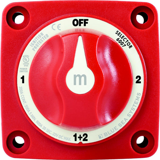 Blue Sea 6007 Battery Switch Mini 4-Position w/Knob, Red