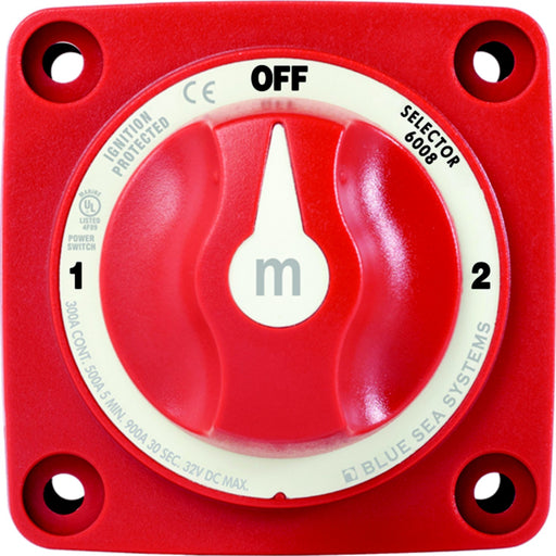 Blue Sea 6008 Battery Switch Mini 3-Position w/Knob, Red