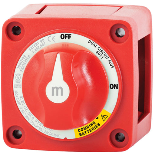 Blue Sea 6011 M Series Dual Circuit Plus On-Off-Both Battery Switch, Red