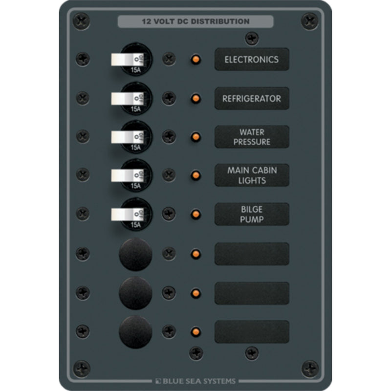 Blue Sea Systems 8023 Traditional Metal DC Circuit Breaker Panel - 8 Positions