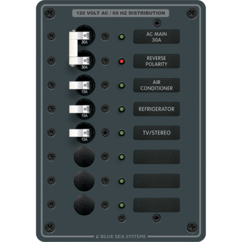 Blue Sea Systems 8027 Traditional Metal Circuit Breaker Panel - AC Main + 6 Positions