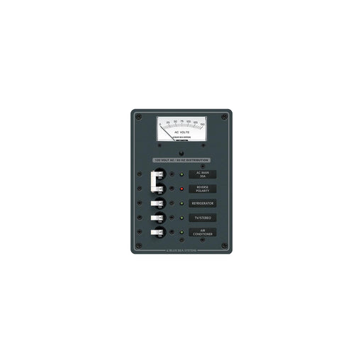 Blue Sea Systems 8043 Traditional Metal Circuit Breaker Panel - AC Main + 3 Positions, AC Voltmeter