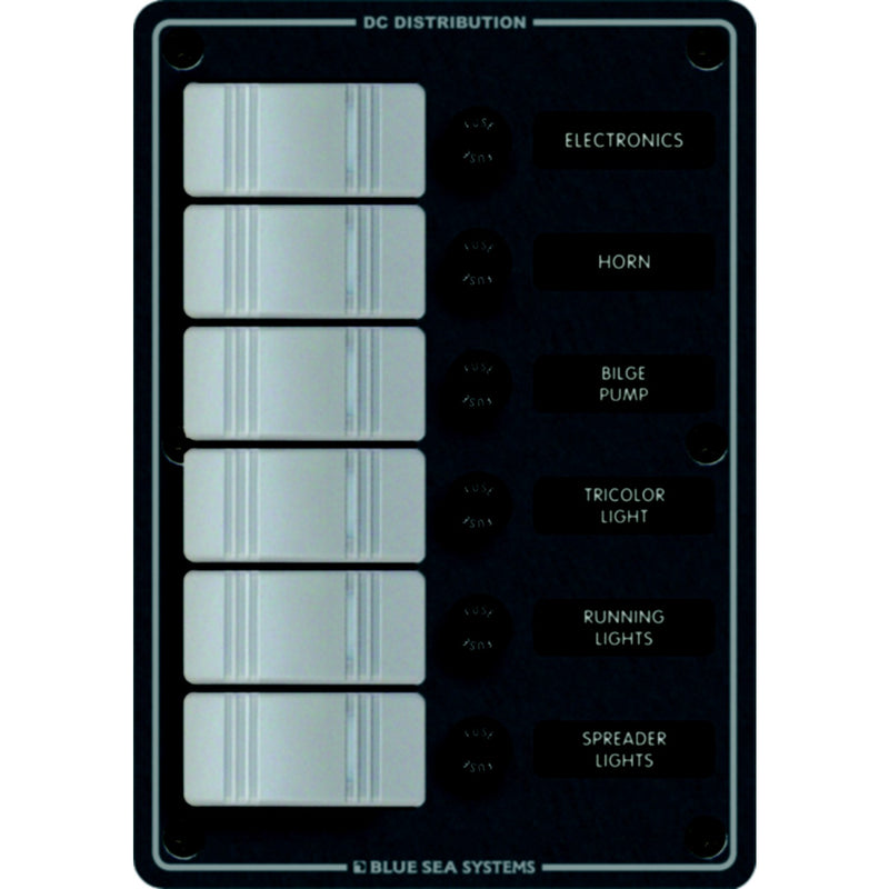 Blue Sea Systems 8053 Contura Water Resistant 12V DC 6 Position Panel, Gray
