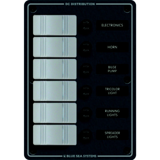 Blue Sea Systems 8053 Contura Water Resistant 12V DC 6 Position Panel, Gray