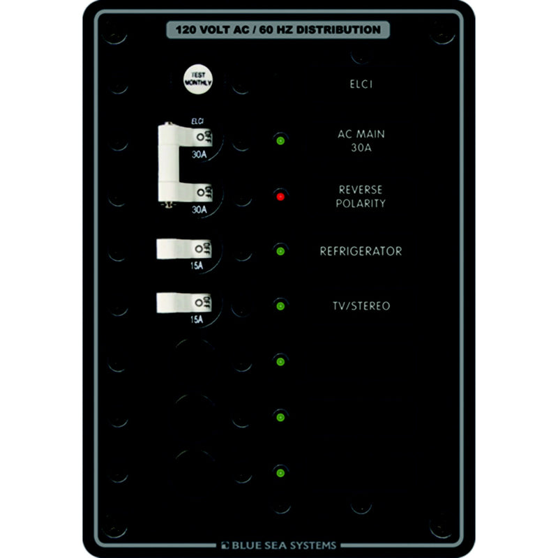 Blue Sea Systems AC Residual Current Circuit Breaker Panel, Main + 5