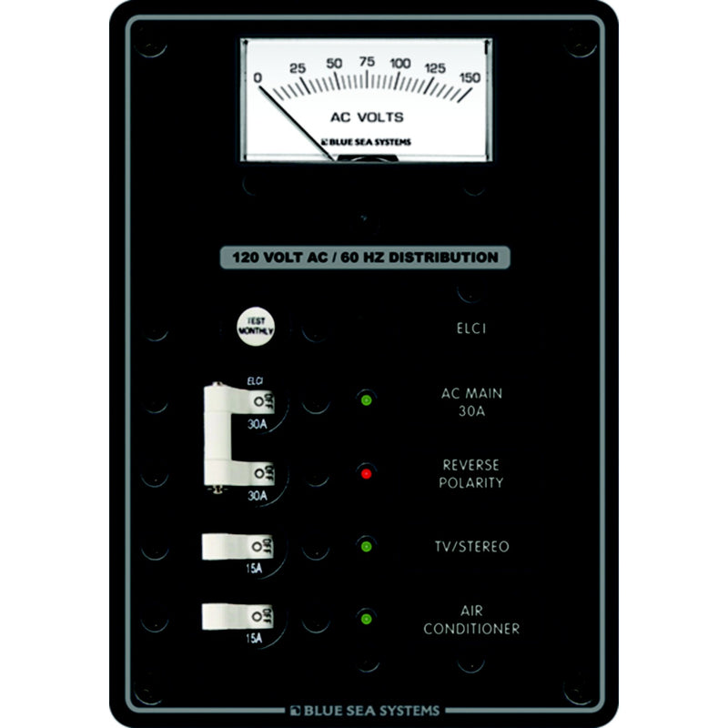 Blue Sea Systems AC Residual Current Circuit Breaker Panel, Main + 2 + Meter
