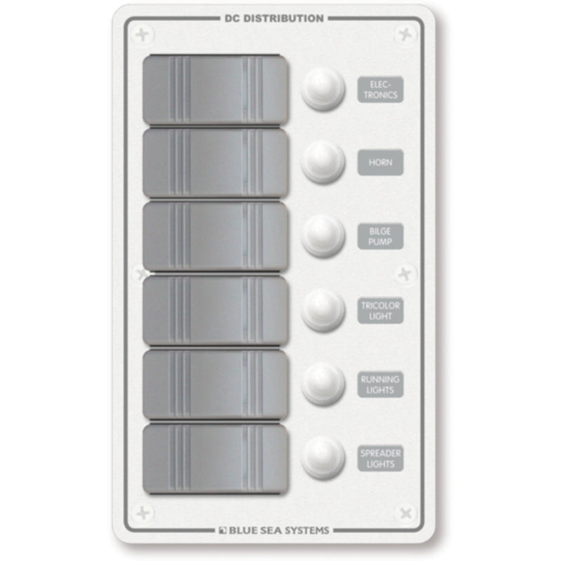 Blue Sea Systems 8273 Contura Water Resistant 12V DC Circuit Breaker Panel - 6 Positions, White