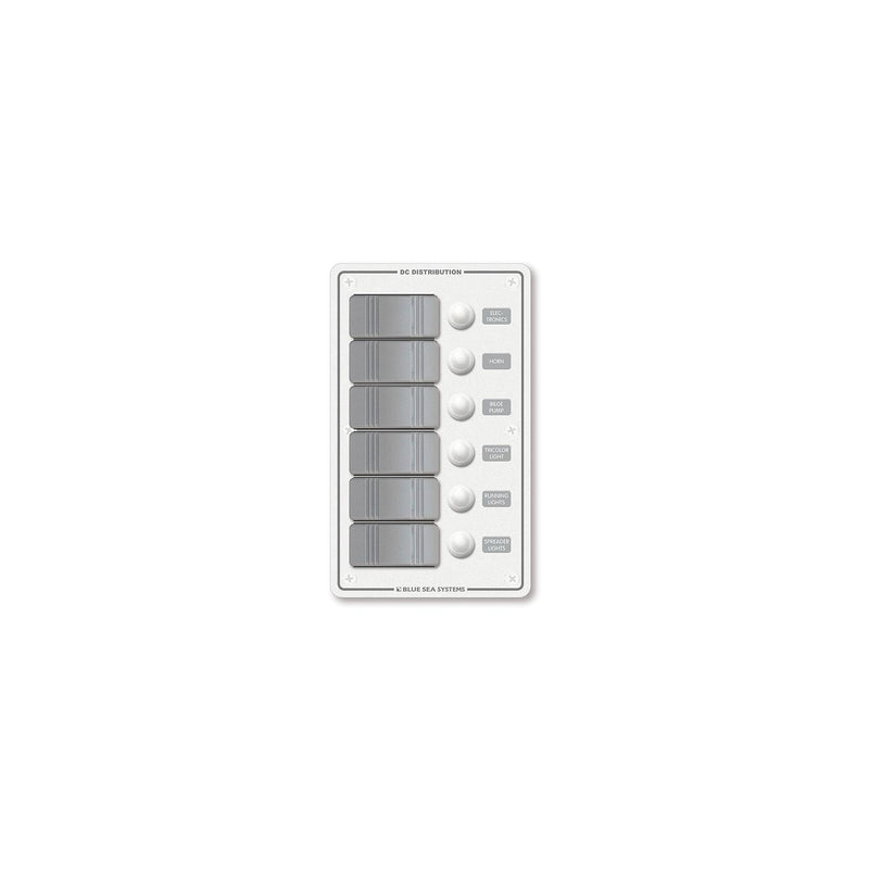 Blue Sea Systems 8273 Contura Water Resistant 12V DC Circuit Breaker Panel - 6 Positions, White