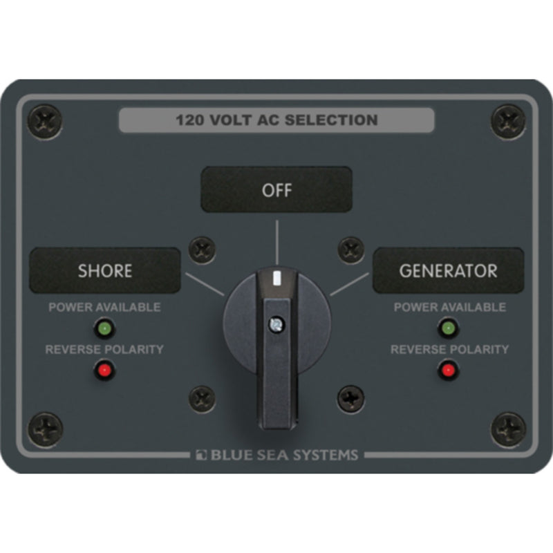 Blue Sea Systems 8367 AC Rotary Switch Panel 30 Amp 2 positions + OFF, 2 Pole
