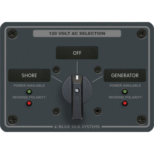 Blue Sea Systems 8367 AC Rotary Switch Panel 30 Amp 2 positions + OFF, 2 Pole