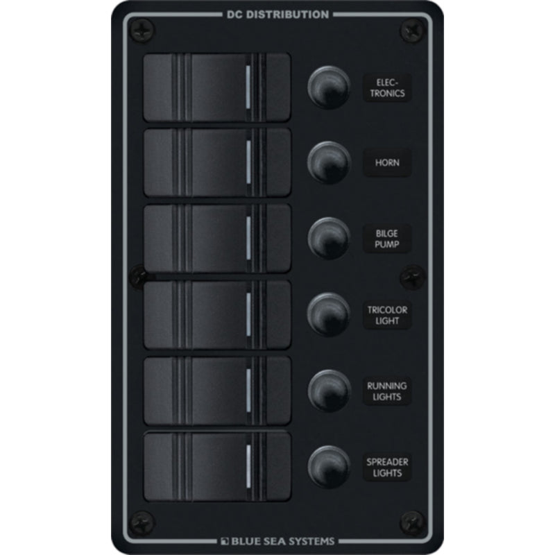 Blue Sea Systems 8373 Water Resistant Circuit Breaker Panel 6 Positions-Black