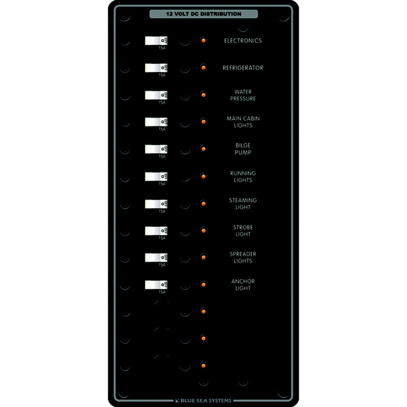 Blue Sea Systems 8376 Traditional Metal DC Circuit Breaker Panel - 13 Positions