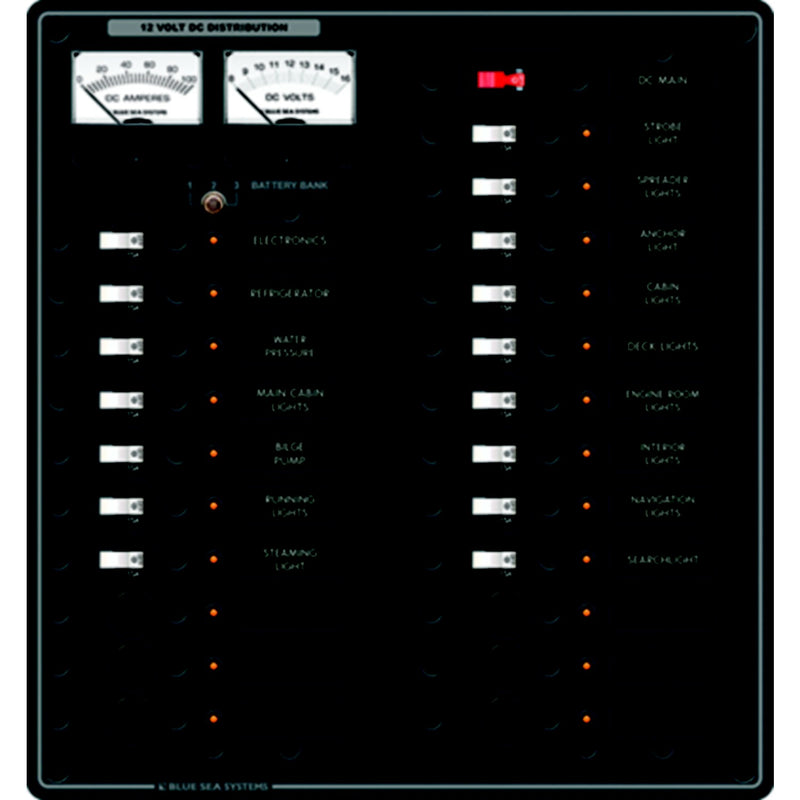 Blue Sea Systems 8380 Traditional Metal DC Circuit Breaker Panel - Main + 22 Positions