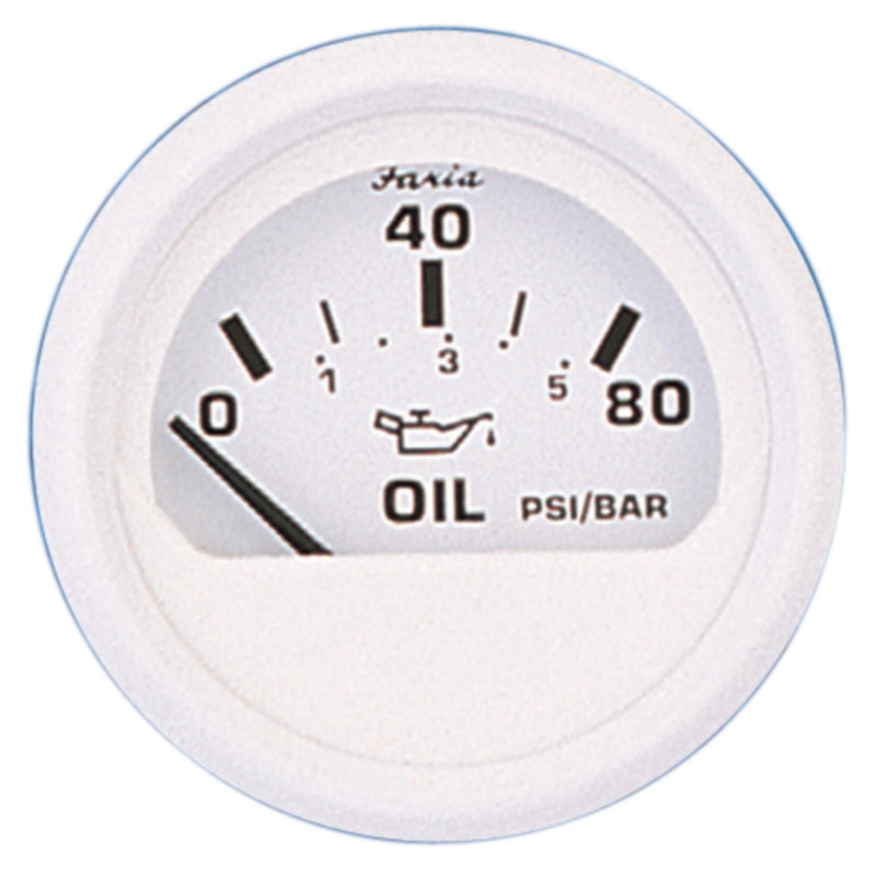 Faria Dress White 2" Oil Pressure Gauge 80 PSI