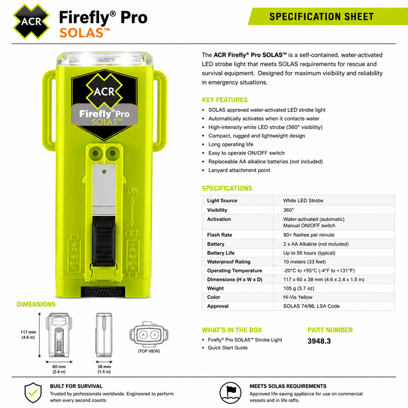 ACR Firefly PRO SOLAS Strobe Light — Manual 3-Mode, 41cd, 360° | ACR 3970.3