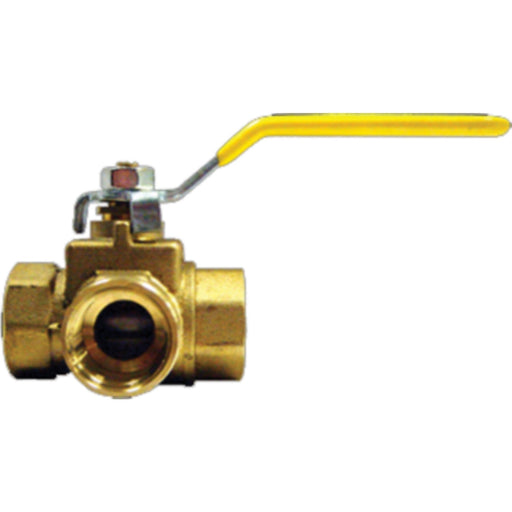 Fairview 2101B 3-Way Brass Ball Valve, 1/4" IPS