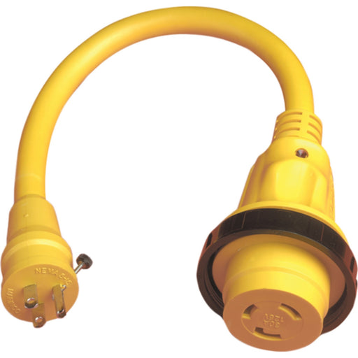 Marinco Standard Pigtail Adapter Dock Side Male 15A 125V Straight Blade With Locking Screw to Female 30A 125V Locking With Sealing Collar System