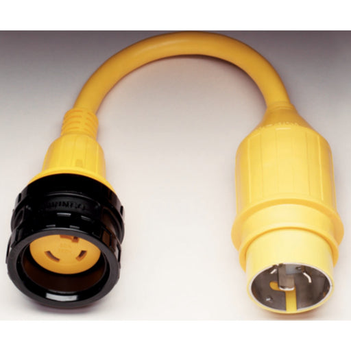 Marinco Standard Pigtail Adapter Dock Side Male 50A 125V Locking to Boat Side Female 30A 125V Locking With Sealing Collar System