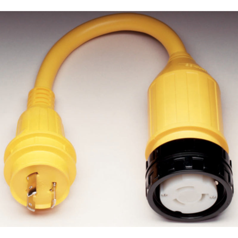 Marinco Standard Pigtail Adapter Dock Side Male 30A 125V Locking to Boat Side Female 50A 125V Locking With Sealing Collar System