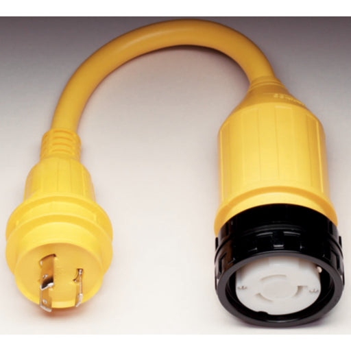 Marinco Standard Pigtail Adapter Dock Side Male 30A 125V Locking to Boat Side Female 50A 125V Locking With Sealing Collar System